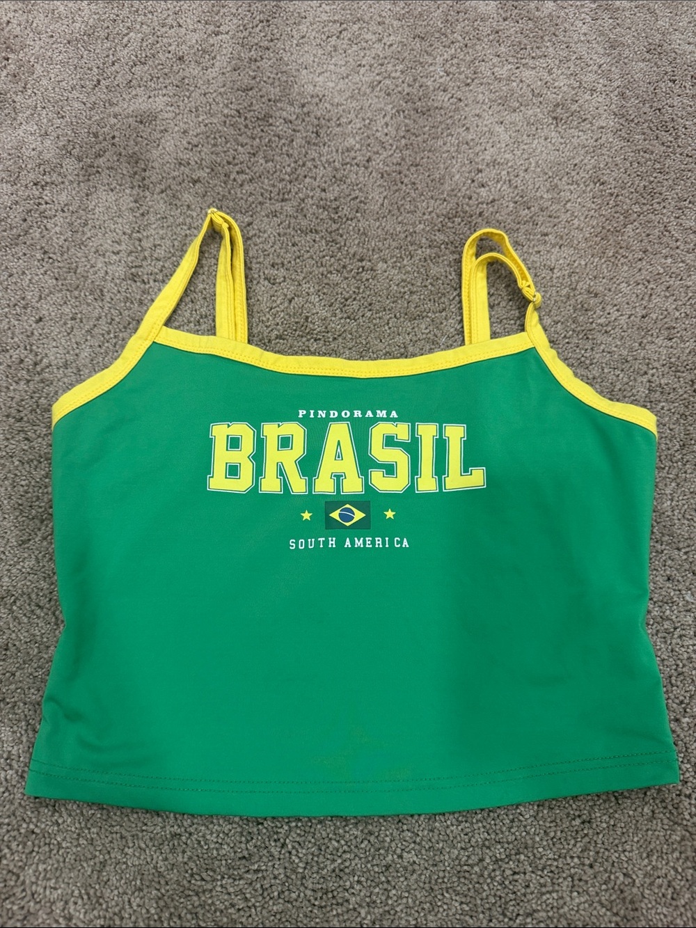 SHEIN Green and Yellow BRASIL Cropped Tank Top